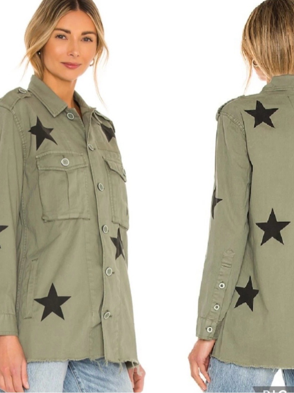 PiISTOLA Camilo Anthropologie-Olive Green Star Print Utility Jacket | Size XS